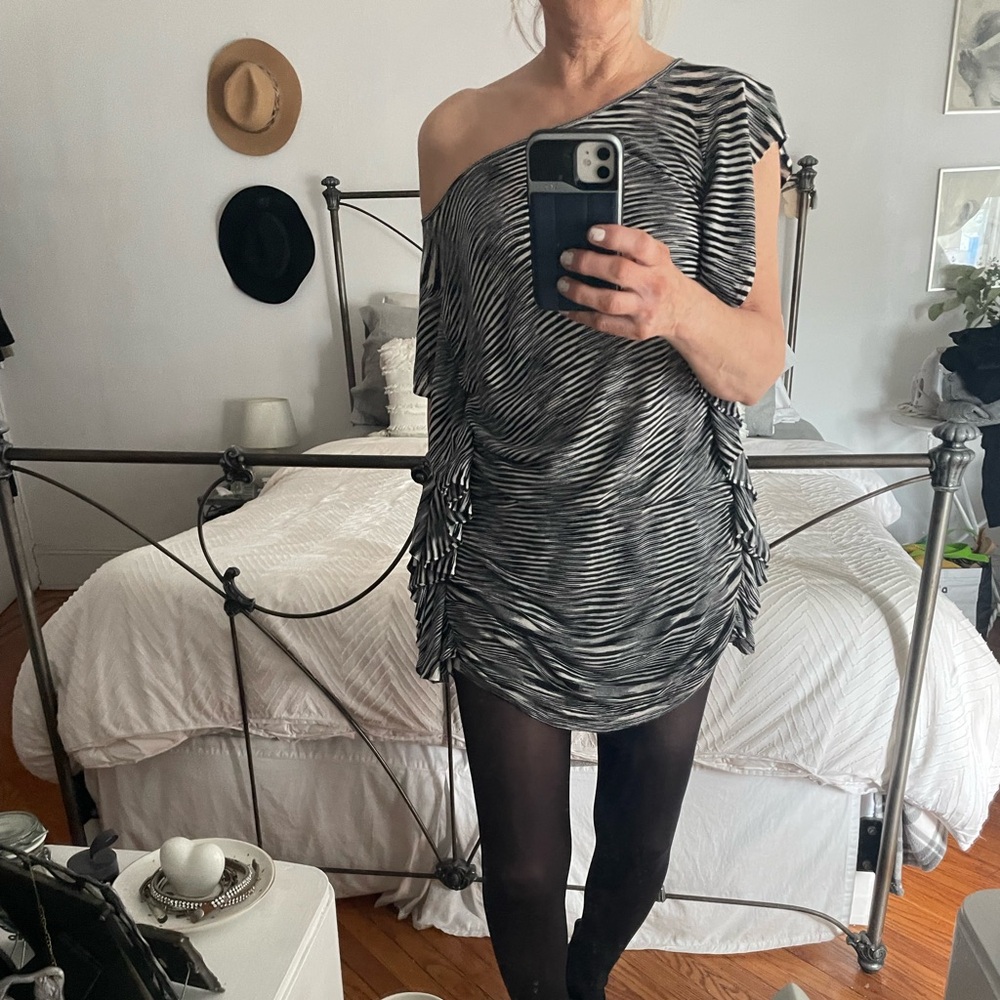 Striped Black and White Draped Mini Dress